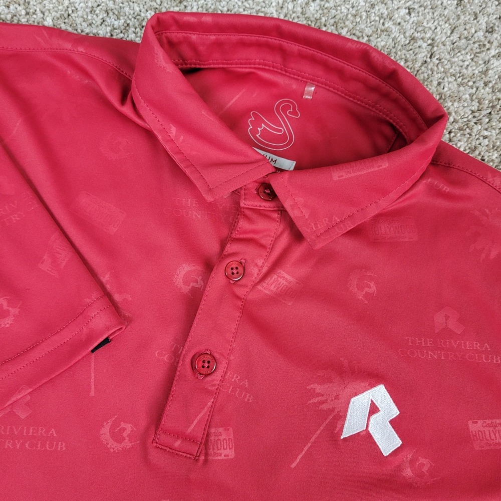 Swannies Golf The Riviera Country‎ Club Mens Medium Red AOP Performance Polo